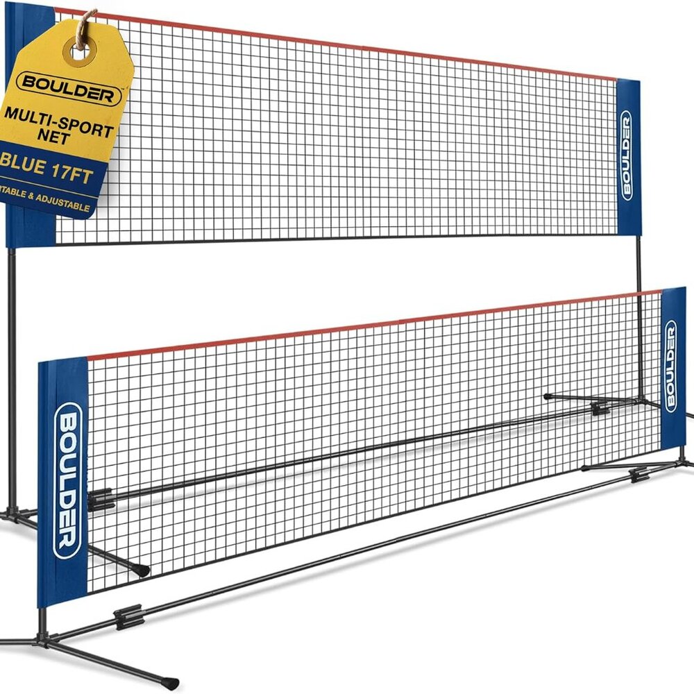 Durable 17ft Badminton Net - Foldable, Adjustable, Ideal For Backyard Sports